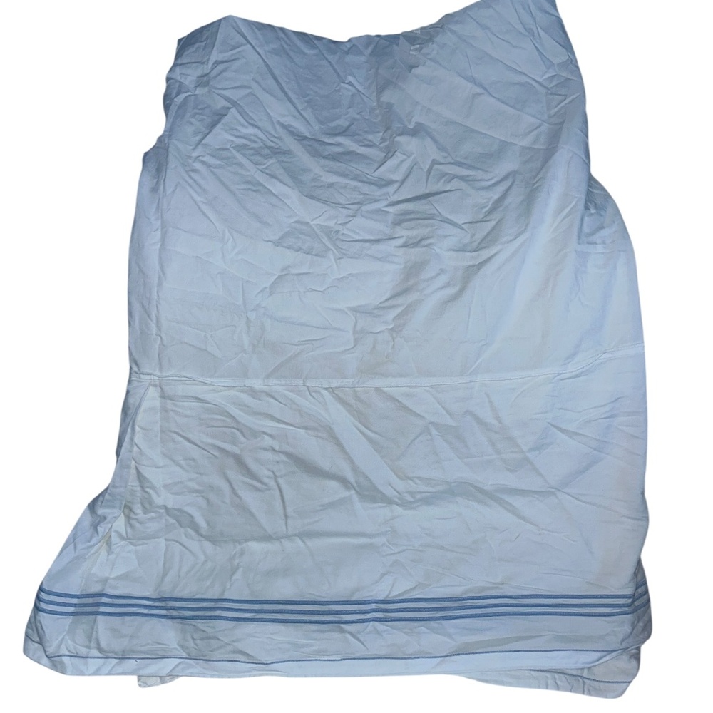 Schweitzer Linens Italy blue white embroidered  4stripes TWIN bedskirt dust ruff